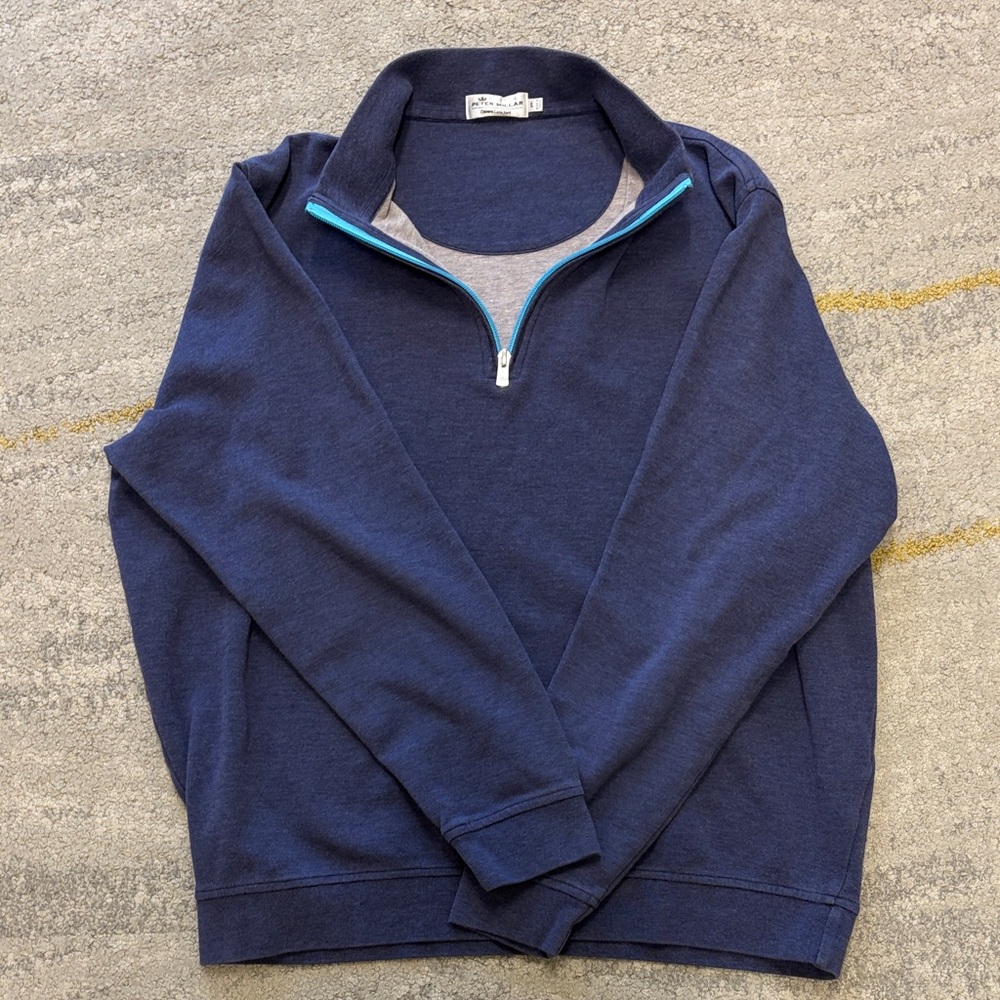 Peter Millar Crown Comfort Men's Blue Quarter-Zip Pullover Sweater Golf Preppy